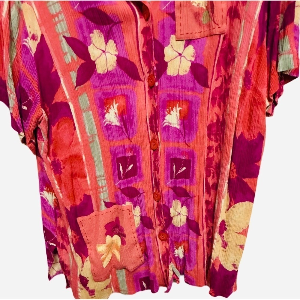 Fashion Bug Hawaiian Floral Collared Button Up Size 18/20 Plus Size 2000's - Picture 2 of 6